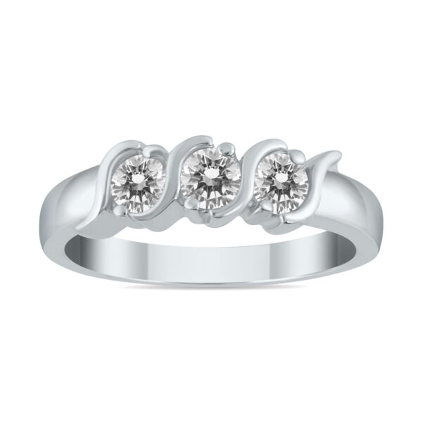 1/2 Carat TW 3 Stone S Groove Diamond Band in 10K White Gold- RGF55079