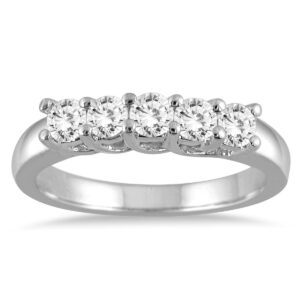 3/4 Carat TW Five Stone Diamond Wedding Band in 10K White Gold- RGF55082
