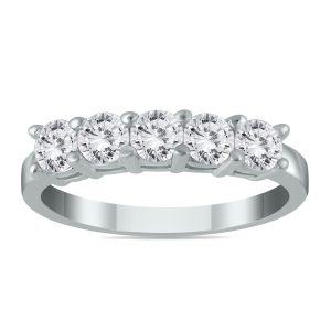 1 Carat TW Five Stone Natural Diamond Wedding Band in 14K White Gold- RGF55083