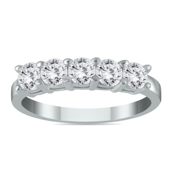 1 Carat TW Five Stone Natural Diamond Wedding Band in 14K White Gold- RGF55083