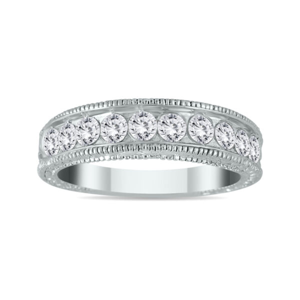 1 Carat TW Diamond Engraved Antique Ring in 14K White Gold- RGF55086