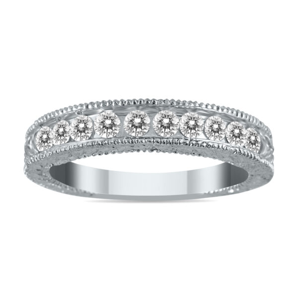 1/2 Carat TW Diamond Engraved Antique Band in 10K White Gold- RGF55087
