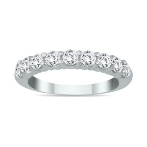 1 1/3 Carat TW 9 Stone Diamond Wedding Band in 14K White Gold- RGF55240