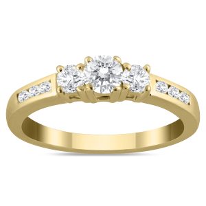 1/2 Carat TW Diamond Three Stone Ring in 10K Yellow Gold (K-L Color, I2-I3 Clarity)- RGF55271D