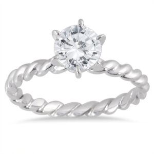 AGS Certified 1 Carat Braided Solitaire Diamond Ring in 14K White Gold (I-J Color, I2-I3 Clarity)- RGF55312AGS1