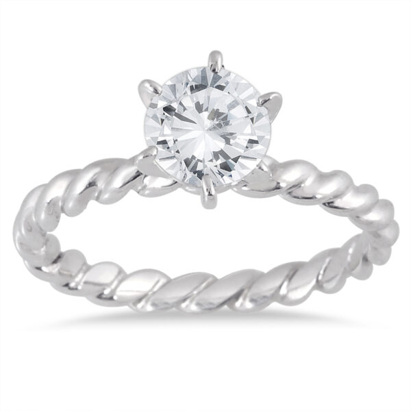 AGS Certified 1 Carat Braided Solitaire Diamond Ring in 14K White Gold (I-J Color, I2-I3 Clarity)- RGF55312AGS1