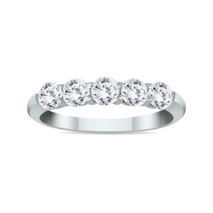 3/4 Carat TW Five Stone Diamond Wedding Band in 14K White Gold- RGF55331