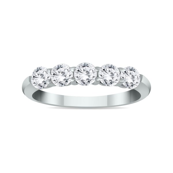 3/4 Carat TW Five Stone Diamond Wedding Band in 14K White Gold- RGF55331
