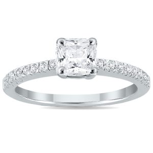 1 1/6 CTW Cushion-Cut Genuine Diamond Pave Ring in 14K White Gold- RGF55355