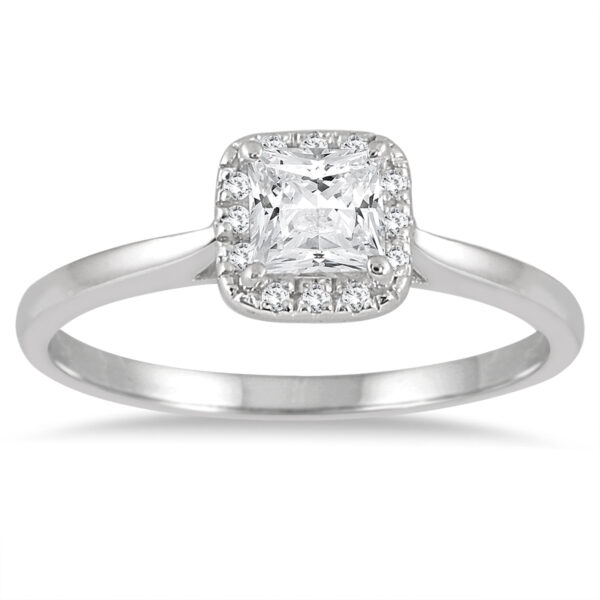 1/2 Carat TW Diamond Princess Halo Ring in 14K White Gold- RGF55888