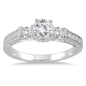 1 Carat TW Three Stone Diamond Ring in 14K White Gold- RGF55955