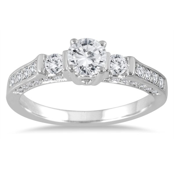1 Carat TW Three Stone Diamond Ring in 14K White Gold- RGF55955