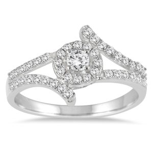 1/2 Carat TW Split Shank Halo Ring in 10K White Gold- RGF56010