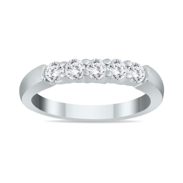 1/2 Carat TW Five Stone Diamond Wedding Band in 10K White Gold- RGF562206