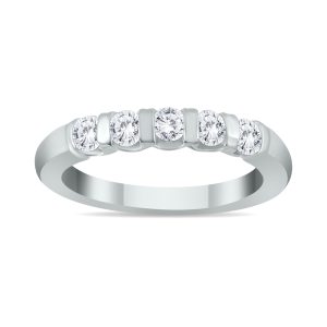 1/2 Carat TW Five Stone Bar Set Diamond Wedding Band in 14K White Gold- RGF562208