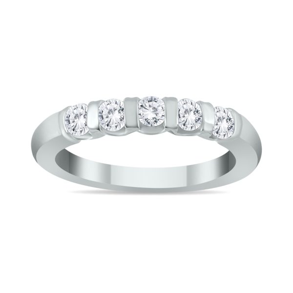 1/2 Carat TW Five Stone Bar Set Diamond Wedding Band in 14K White Gold- RGF562208
