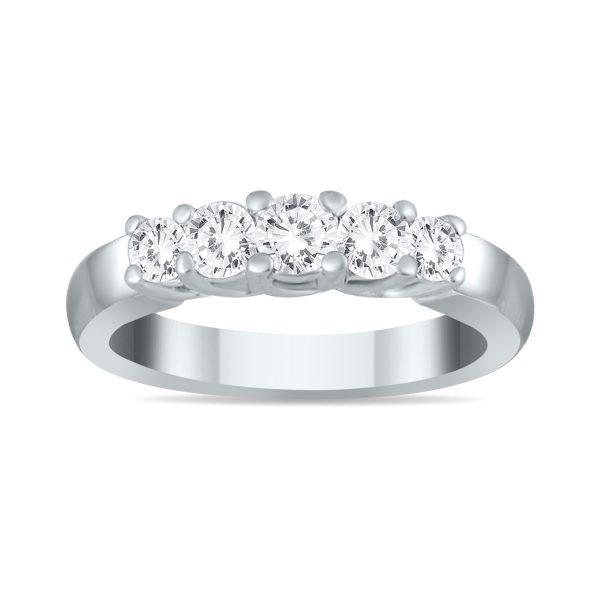3/4 Carat TW Five Stone Diamond Wedding Band in 10K White Gold- RGF562214