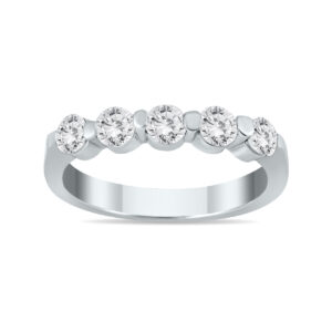 3/4 Carat TW Five Stone Diamond Wedding Band in 10K White Gold- RGF562224