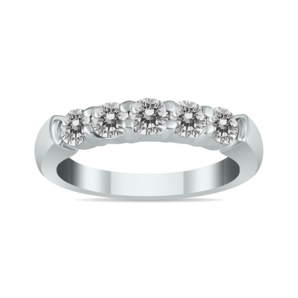 3/4 Carat TW Five Stone Diamond Wedding Band in 14K White Gold- RGF562234