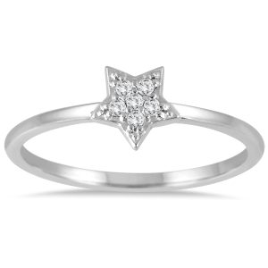Stackable Star Diamond Accent Ring 14k White Gold- RGF56234