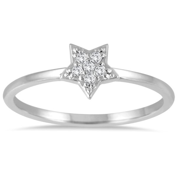 Stackable Star Diamond Accent Ring 14k White Gold- RGF56234
