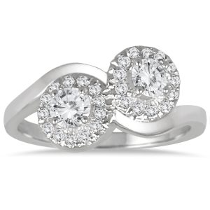 3/4 Carat TW Two Stone Halo Diamond Ring in 10K White Gold- RGF562455
