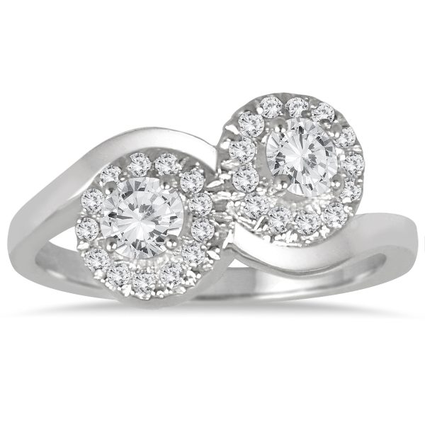 3/4 Carat TW Two Stone Halo Diamond Ring in 10K White Gold- RGF562455