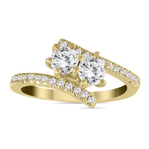 1 Carat TW Two Stone Diamond Ring in 10K Yellow Gold (K-L Color, I2-I3 Clarity)- RGF562460D