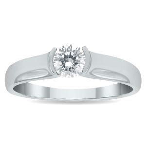 1/2 Carat Half Bezel Diamond Solitaire Ring in 10K White Gold- RGF56518