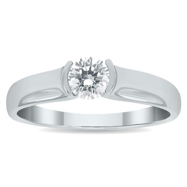 1/2 Carat Half Bezel Diamond Solitaire Ring in 10K White Gold- RGF56518