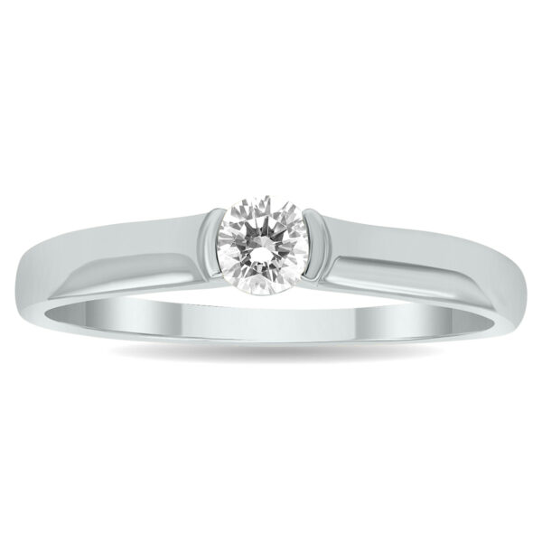 1/4 Carat Half Bezel Diamond Solitaire Ring in 10K White Gold- RGF56578