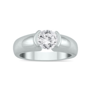 AGS Certified 3/4 Carat Half Bezel Diamond Solitaire Ring in 14K White Gold (J-K Color, I2-I3 Clarity)- RGF56579