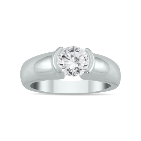 AGS Certified 3/4 Carat Half Bezel Diamond Solitaire Ring in 14K White Gold (J-K Color, I2-I3 Clarity)- RGF56579