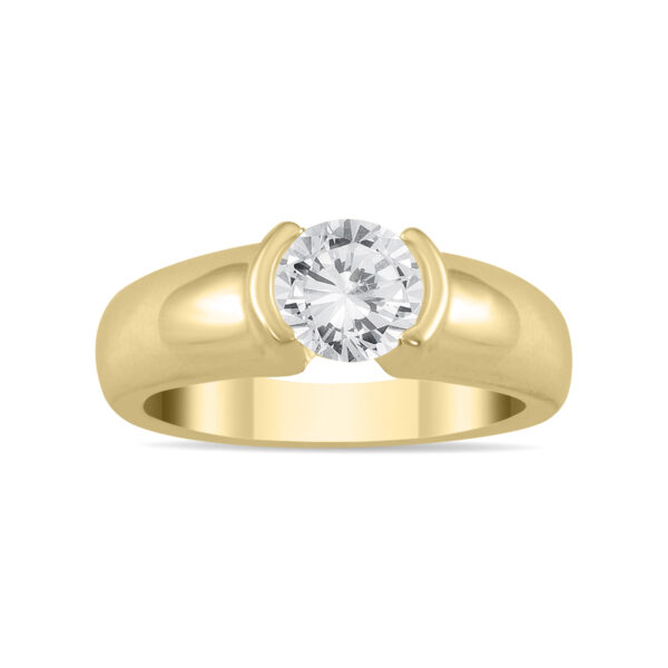 AGS Certified 3/4 Carat Half Bezel Diamond Solitaire Ring in 14K Yellow Gold (J-K Color, I2-I3 Clarity)- RGF56720