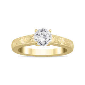 AGS Certified 3/4 Carat Engraved Diamond Solitaire Ring in 14K Yellow Gold (H-I Color, I1-I2 Clarity)- RGF56724AGS2