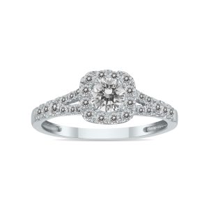 3/4 Carat TW Diamond Halo Engagement Ring in 10K White Gold- RGF57356