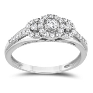 1/3 Carat TW Three Stone Halo Ring in 10K White Gold- RGF57364