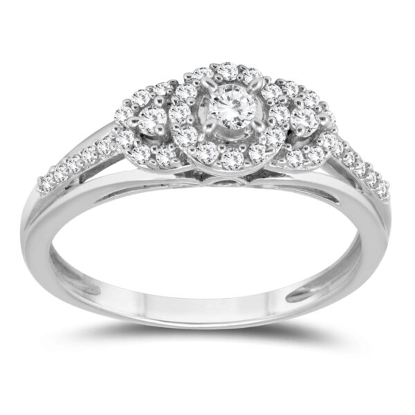 1/3 Carat TW Three Stone Halo Ring in 10K White Gold- RGF57364