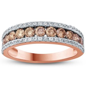 1 1/10 Carat TW Brown And White Diamond Band in 10K Rose Gold- RGF57484