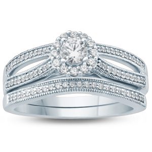 1/2 Carat TW Diamond Engagement Ring and Wedding Band Set in 10K White Gold- RGF57633