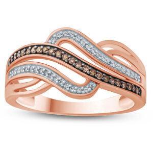 1/5 Carat TW Brown and White Diamond Wave Ring in 10K Rose Gold- RGF57719