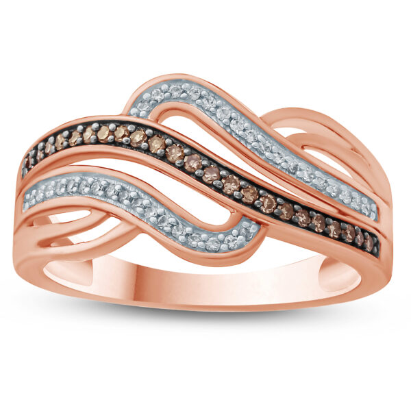 1/5 Carat TW Brown and White Diamond Wave Ring in 10K Rose Gold- RGF57719