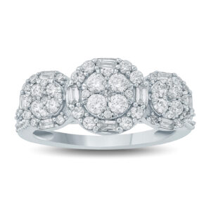 1 Carat Baguette and Round Diamond Three Stone Cluster Ring in 10K White Gold- RGF57746
