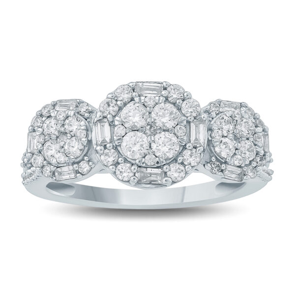 1 Carat Baguette and Round Diamond Three Stone Cluster Ring in 10K White Gold- RGF57746