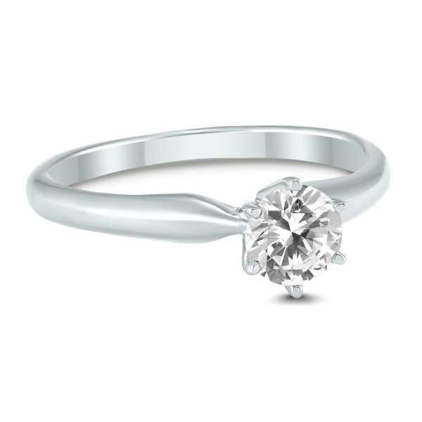 AGS Certified 1/4 Carat Round Diamond Solitaire Ring in 14K White Gold (I-J Color, SI1-SI2 Clarity)- RGF58106AGS