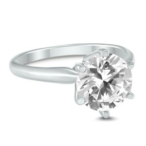 AGS Certified 1 Carat Round Diamond Solitaire Ring in 14K White Gold (I-J Color, SI1-SI2 Clarity)- RGF58110AGS
