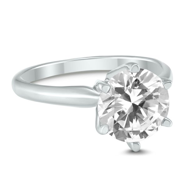 AGS Certified 1 Carat Round Diamond Solitaire Ring in 14K White Gold (I-J Color, SI1-SI2 Clarity)- RGF58110AGS
