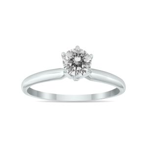 3/8 Carat Round Diamond Solitaire Ring in 14K White Gold- RGF58212