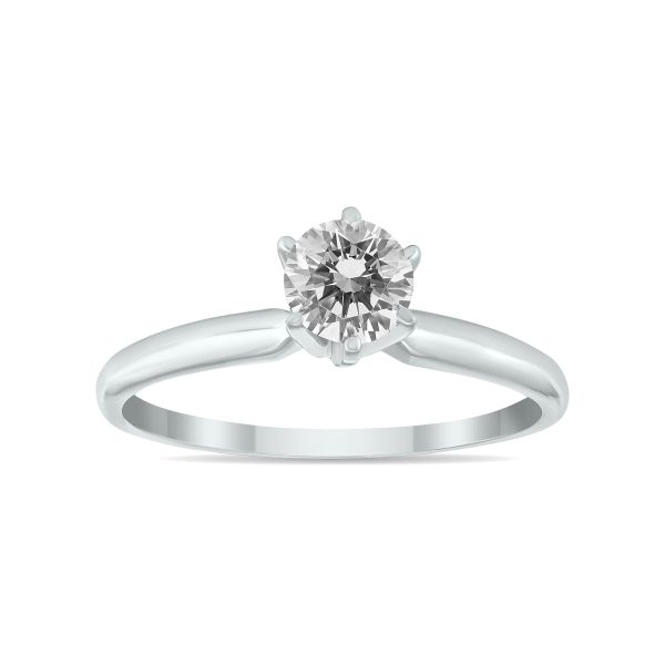 3/8 Carat Round Diamond Solitaire Ring in 14K White Gold- RGF58212