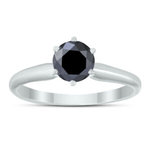 1/2 Carat Round Black Diamond Solitaire Ring in 14K White Gold- RGF58343BK